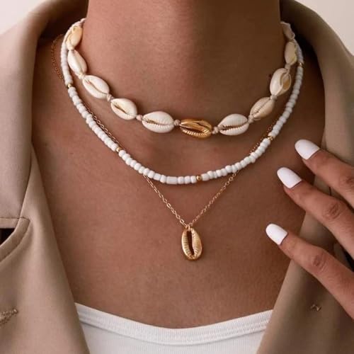 Nackiy Shell Necklace for Women, Handmade Summer Beach Jewelry Gift | Natural Sea Shell Necklace, Adjustable Collar Fit, Coastal Beach Style, Shell Starfish Charms, Lightweight Summer Jewelry - color: Gold-Plated 2