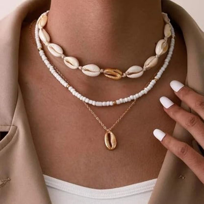 Nackiy Shell Necklace for Women, Handmade Summer Beach Jewelry Gift | Natural Sea Shell Necklace, Adjustable Collar Fit, Coastal Beach Style, Shell Starfish Charms, Lightweight Summer Jewelry - color: Gold-Plated 2