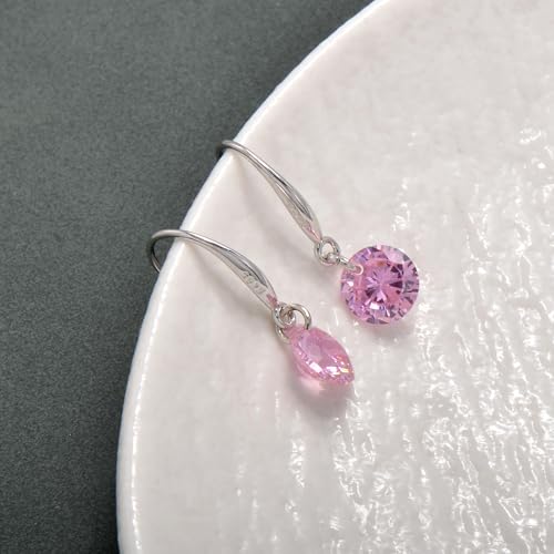8 MM Cubic Zirconia Bare Diamond Cut Crystal Dangle Earrings for Women - color: Pink