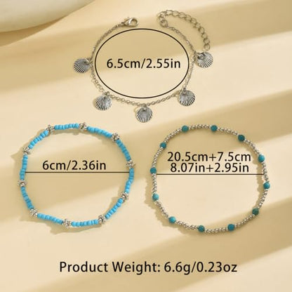 Gold Anklets Bracelets for Women Waterproof Layered Beaded Anklet Bracelets Set Boho Pearl Starfish Shell Anklet Bracelet Stacked Turquoise Anklets Bracelet Summer Beach Foot Jewelry Gift for Women - style: Turquoise