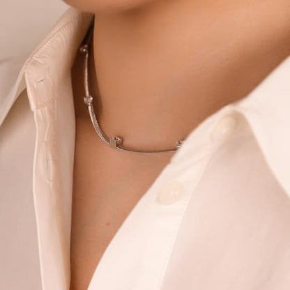 Handmade in Italy Necklace S925 Silver Twist Choker-Necklaces Minimalist Coil Craft Jewelry Mother's Day Christmas Gift for Women - color: 007-S