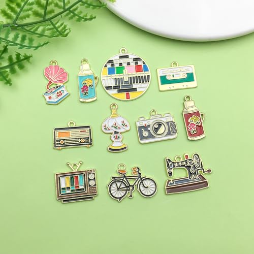 Sailanzi 24pcs Alloy enamel daily necessities set Pendant Jewelry Making DIY Keychain Earrings Pendant Various Design Charms for Jewelry Making Bracelets Necklace (SN404) - color: SN404