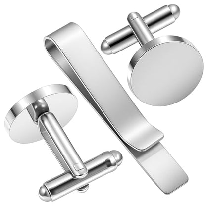 3Pcs Gold Tie Clip and Cufflink Set for Men - color: Silver
