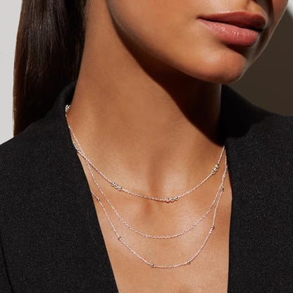 Milla Triple Necklaces for Women, Trendy Trpiple Chain Necklace Set | Stylish Gold Necklace Stack and Silver Layered Necklaces for Women made with 14K Gold Plated and Silver Plated Materials - color: Triple Cable Chain / Siver