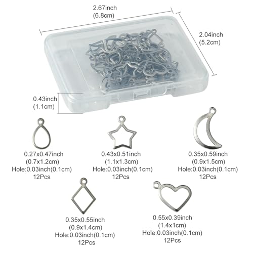 8-64Pcs Silver Goldern Color Heart Pendants Charms 10 Styles Heart Stainless Steel Metal Charms for Jewelry Making Crafting Necklaces Bracelets Earrings Keychains Birthday Gift - color: Silver 5 Shapes-60 pcs