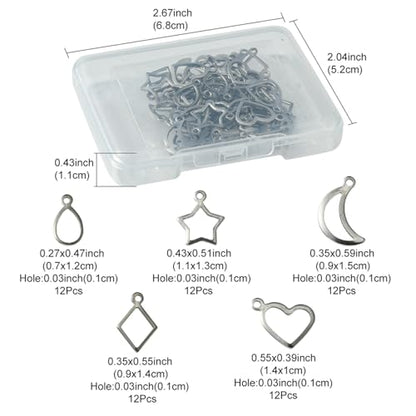 8-64Pcs Silver Goldern Color Heart Pendants Charms 10 Styles Heart Stainless Steel Metal Charms for Jewelry Making Crafting Necklaces Bracelets Earrings Keychains Birthday Gift - color: Silver 5 Shapes-60 pcs