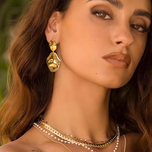 6 Pairs Gold Dangle Earrings for Women, 14K Gold Plated Earrings Geometric Knot Drop Huggie Earrings Trendy Jewelry Gifts - color: B Gold