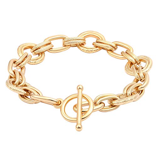 SOFYBJA 18k Gold Plated Personalized Chunky Cuban Oval Link Chain Bracelets for Men Toggle Rope Bracelet Jewelry for Women - style: circle bracelet