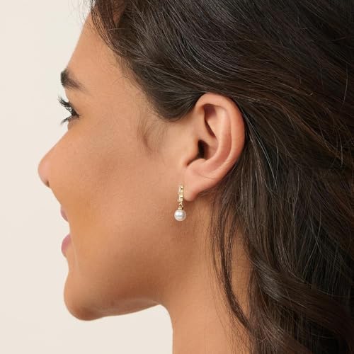 Pearl Earrings - 14K Gold/White Gold/Rose Gold Plated Cubic Zirconia CZ Diaomond Accented Pearl Drop Dangle Earrings for Women Wedding Bridal Prom - color: Drop 153