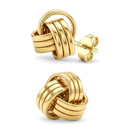 LeCalla Sterling Silver Love Knot Stud Earrings - Lightweight Italian Design Twisted Earrings for Women - color: Yellow-Gold Love Knot