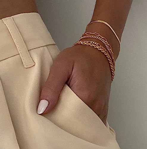 Gold Bracelets Sets for Women Waterproof | Non Tarnish Gold Plated Cuban Paperclip Link Chain Stackable，Trendy Jewelry Accessories Gifts for Women - style: 6Pcs BRACELET SET-03