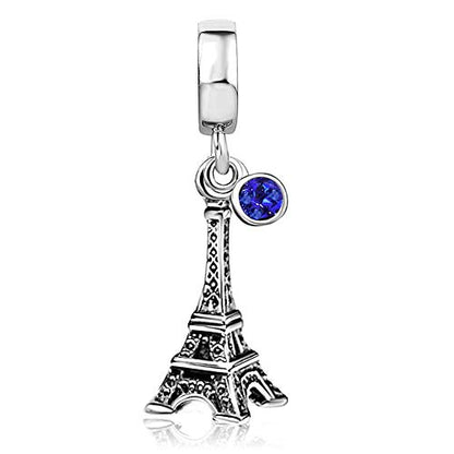 JMQJewelry Eiffel Tower Birthday Birthstone Jan-Dec Month Paris Dangle Womens Bead Charms for Bracelets Mothers Christmas Day - color: Blue