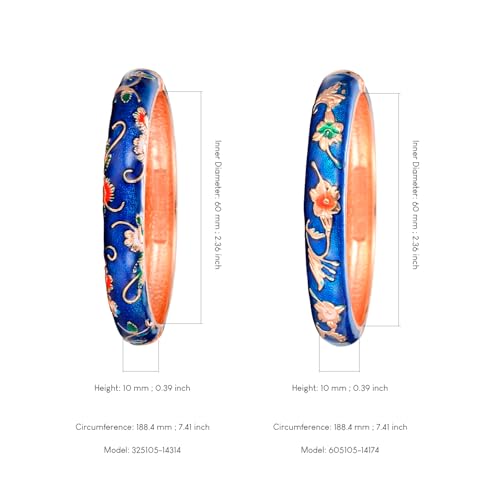 UJOY Cloisonne Bracelet Butterfly Hinge Indian Cuff Bangle Enameled Jewelry Flower Bracelets for Women Gift Box 55A114 - color: A81-Flower (2 Pcs Set)-Blue