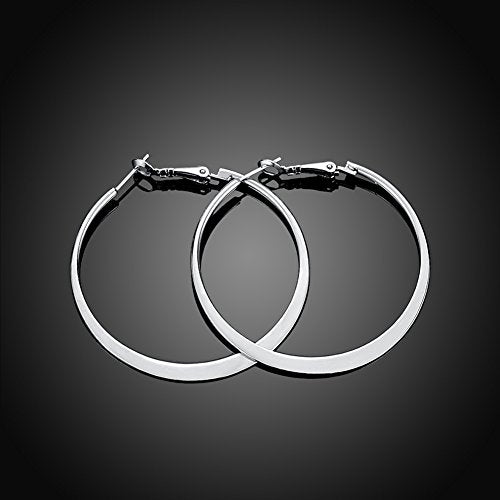 Gold Hoop Earrings,18K Gold Plated Rounded Hoops Earrings for Women - color: White-Flattened-2"