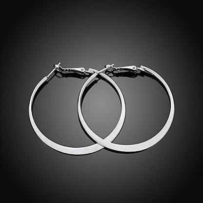 Gold Hoop Earrings,18K Gold Plated Rounded Hoops Earrings for Women - color: White-Flattened-2"