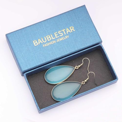 BaubleStar Natural Crystal Healing Stone Earrings Statement Teardrop Dangle Earrings for Women - color: Light Blue