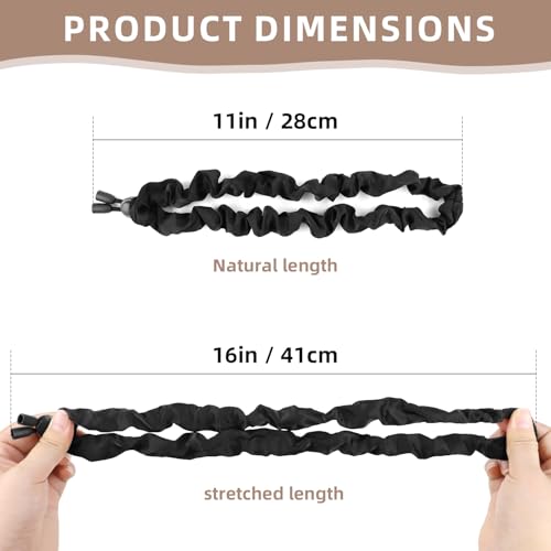 2 Pcs Adjustable Black Hair Ties, Elastic Satin Headband Satin Hair Scrunchies for Women Girls Thick Curly Hair, Afro Puff Ponytail, Natural& Curly Hairstyle