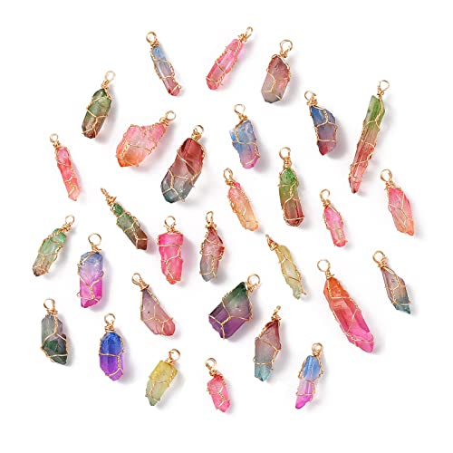 DanLingJewelry 30pcs Natural Bullet Quartz Stones Pendants Wire Wrapped Chakra Reiki Healing Crystal Charms for Jewelry Crafting DIY - color: Quartz Stones-30pcs-Random Colors
