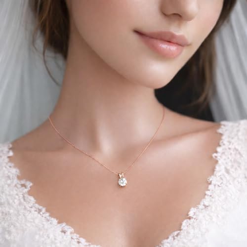 Mariell Cubic Zirconia Crystal Pendant Necklace for Women, 2 Carat 8mm CZ, for Brides, Wedding, Mother's Day Jewelry Gift - color: Rose Gold-Clear Cubic Zirconia