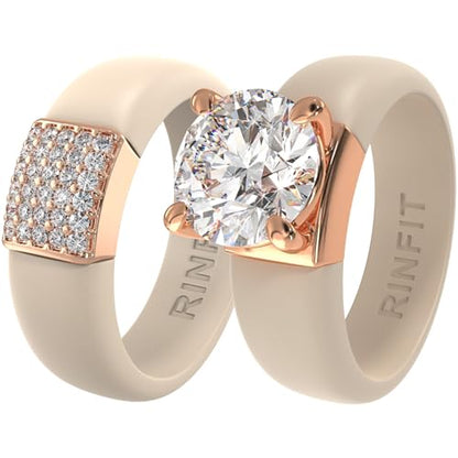 Rinfit Silicone Ring with Stone, Round Cut CZ | AAAAA Grade Cubic Zirconia, Solitaire Engagement Ring for Her, Flexible Rubber Wedding Band for Women, Patented Design - color: Pack N: Nude / Rose Gold