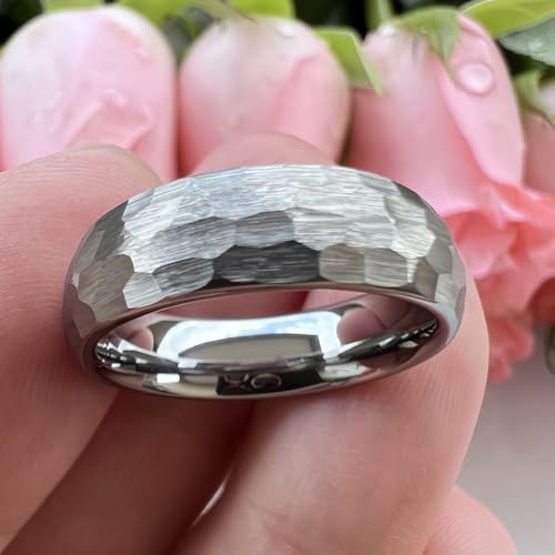 TUTISS 6mm 8mm Silver/Black/Gold/Rose Gold Hammered Tungsten Rings for Men Women Couple Fashion Jewelry Engagement Wedding Bands Domed Matte Finish Comfort Fit - color: 6mm Silver I Love You Engraved