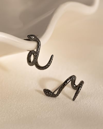 Stud Earrings for Women- 14K Gold/White Gold Plated/Black Bow Dragon Softball Snake Bat Stud Earrings - color: black Snake ear cuff