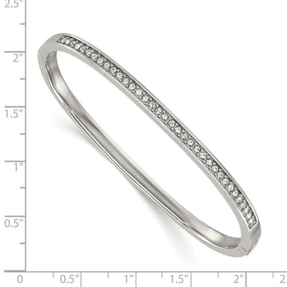 JewelryWeb Stainless Steel Polished With Crystals 4mm Hinged Bangle Bracelet Cuff Bracelet for Women