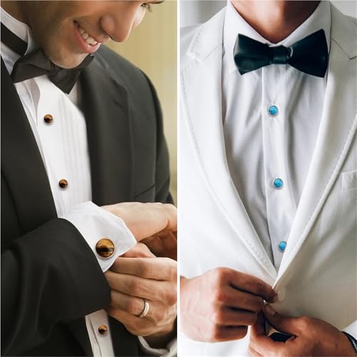 Elegant Mother-of-Pearl Cufflink & Stud Set for Men - Trendy Round Design for Weddings, Parties, and Ceremonies - color: Pink