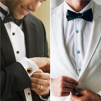 Elegant Mother-of-Pearl Cufflink & Stud Set for Men - Trendy Round Design for Weddings, Parties, and Ceremonies - color: Colorful