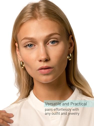Altitude Boutique 18K Small Chunky Gold Hoops | Thick Oval Tube Earrings | Lightweight, Hypoallergenic Open Hoop Earrings For Women - color: Gold