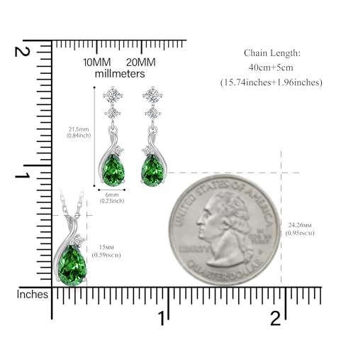 immobird 925 Sterling Silver Infinity Birthstone Jewelry Set Teardrop | Birthstone Necklace and Earring Set, Small Pear-shape Pendant, Drop Earring, Timeless Gift for Her, Daily Wear, Nice Gift Box - color: 05-May.