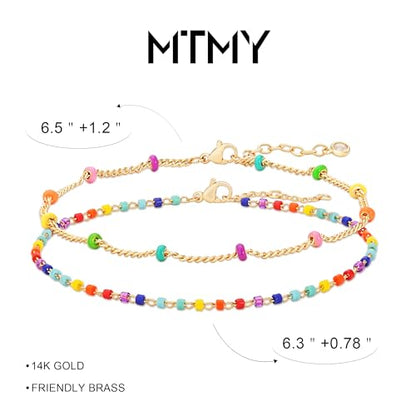 Gold Chain Bracelet for Women, 14K Gold Plated | Dainty Bracelets with Adjustable Chain, Trendy Jewelry Gift for Women - style: layer colorful