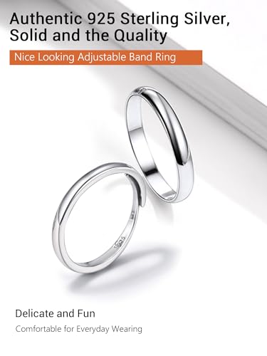 PROSILVER 925 Sterling Silver Adjustable Open Ring for Women, Solid Sterling Silver Stackable Ring, knuckle Finger Ring, Pinky Ring, Come with Box - style: 04 4.5mm Band Ring