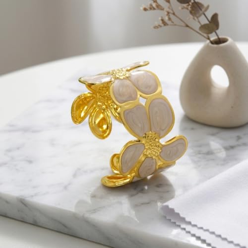 18K Gold Plated White Enamel Cuff Bracelet for Women - color: flower1