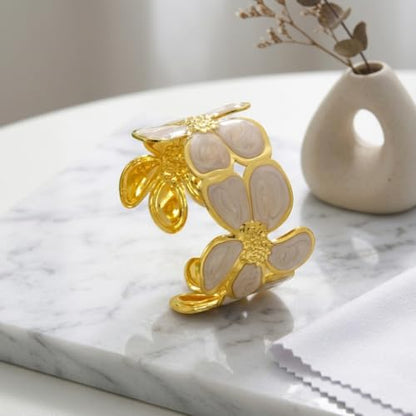 18K Gold Plated White Enamel Cuff Bracelet for Women - color: flower1