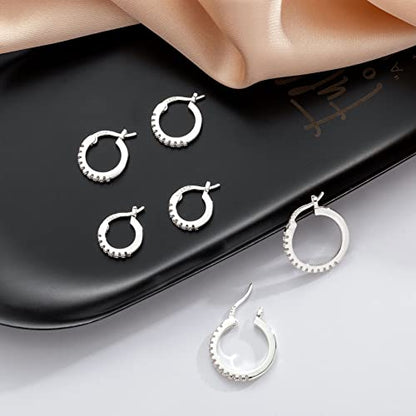 PABBEU 925 Sterling Silver Small Hoop Earrings Set for Women Hypoallergenic | 3Pairs Cubic Zirconia Small Huggie Hoop Earrings Set 13/15/20mm,Nickel-Free Lightweight Comfortable Sleeper Earrings Gift Set - color: 13/15/20mm H Silver