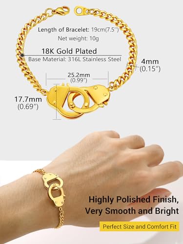 PROSTEEL Trendy Handcuffs Design/Customize Words Ankle Bracelet For Women, 316L Stainless Steel Anklets Silver/Gold/Black Tone, Hypoallergenic, Come with Box - style: B Gold-Bracelet(7.5")