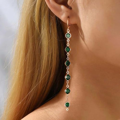 Ruby Crystal Dangle Earrings Red Rhinestone Tassel Drop Earrings Long Cz Chain Tassel Earrings Gold Huggie Hoop Earrings Ruby Wedding Earrings - color: Green