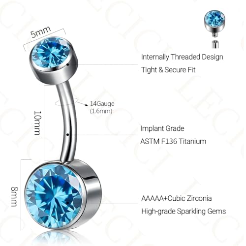 Titanium Floating Belly Button Rings 14G, ASTM F136 Implant-Grade Curved Barbell, Internal Thread with 6mm Teardrop Gems, Sparkle Navel Piercing Jewelry, 10mm/12mm Length - color: Silver-Blue, size: 3/8"(10mm)