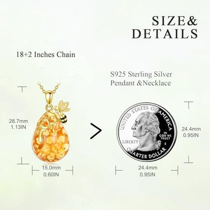 VONALA Gold Bee Pendant Necklace 925 Sterling Silver Bumblebee Jewelry Birthday Gifts for Women Daughter - style: Amber Bee