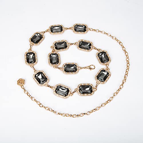 ILuvatar Green Glass Diamond Chain Belt - Metal Women's Western Style Dress Belt - color: Gold-s-black