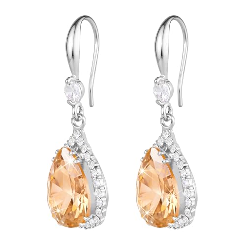 Linawe Imitation Diamond Dangle Earrings for Women Trendy, Rhinestone Drop Chandelier Earrings, Teardrop Crystal Cubic Zirconia Wedding Jewelry Set, 14K Gold/Rose Gold/Silver Tone - color: Silver,Champagne