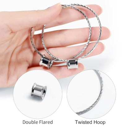 Aienid Large Hoop Ear Gauges Stainless Steel Double Flared Tunnels Plugs for Women 6mm-20mm Body Piercing Jewelry - color: Silver, size: 10mm (00G)