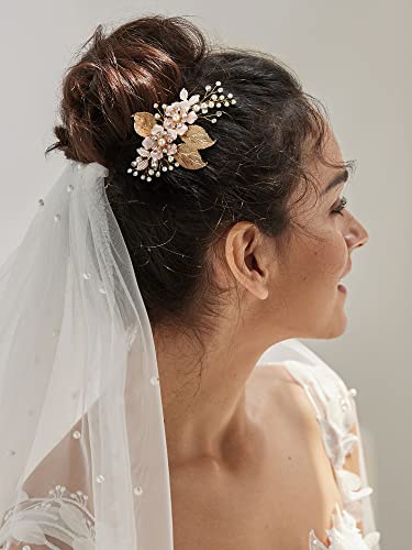 SWEETV Gold Wedding Hair Comb-Handmade Bridal Hair Clip Wedding Hair Accessories for Women - color: Gold-A