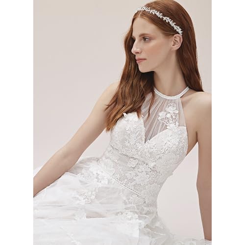 Wedding Headbands for Women Girls Bride Headband Bridal Headpieces Crystal Hair Band Silver Tiara Wedding Gifts Hair Accessories Elegant Fairy Rhinestone Handmade Leaves Flowers