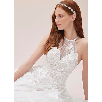 Wedding Headbands for Women Girls Bride Headband Bridal Headpieces Crystal Hair Band Silver Tiara Wedding Gifts Hair Accessories Elegant Fairy Rhinestone Handmade Leaves Flowers
