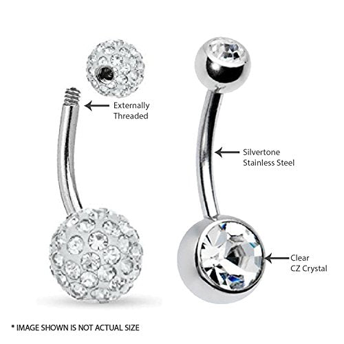 BodyJ4You 5PC Belly Button Rings Set - 14G - Multicolor Surgical Stainless Steel - Shiny CZ Crystals - Clear Pink Aqua Black - Replacement Extra Pack - Women Body Piercing Jewelry - color: Silvertone - Clear