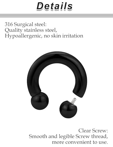 00G 0G 2G 4G 6G 8G 10G 12G 14G 16G Septum Rings Silver Black Surgical Steel Heavy Gauges Earrings Stretching kit Eyebrow Lip Septm Nose Rings Helix Tragus Daith Rook Earrings Hoops 10mm-19mm - color: Black, size: 4G(5.0mm)-Inner Dia:14mm