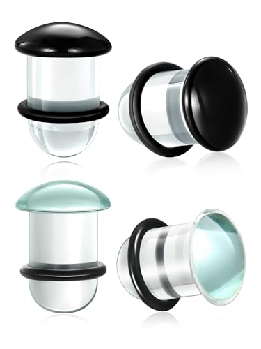 Aumeo One Pair Glass Gauges for Ears Single Flare Glass Plugs for Women and Men - color: Black+Clear, size: 11mm