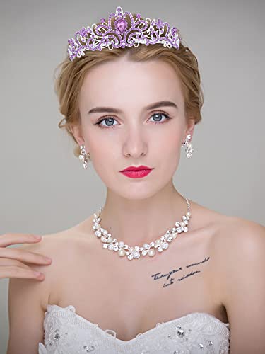COCIDE Tiara Crowns Crystal Headband Princess Rhinestone Crown with Combs Bride Headbands Bridal Wedding Prom Birthday Party Hair Accessories Jewelry for Women and Girls (O LIGHT PURPLE) - color: TL Silver+Purple